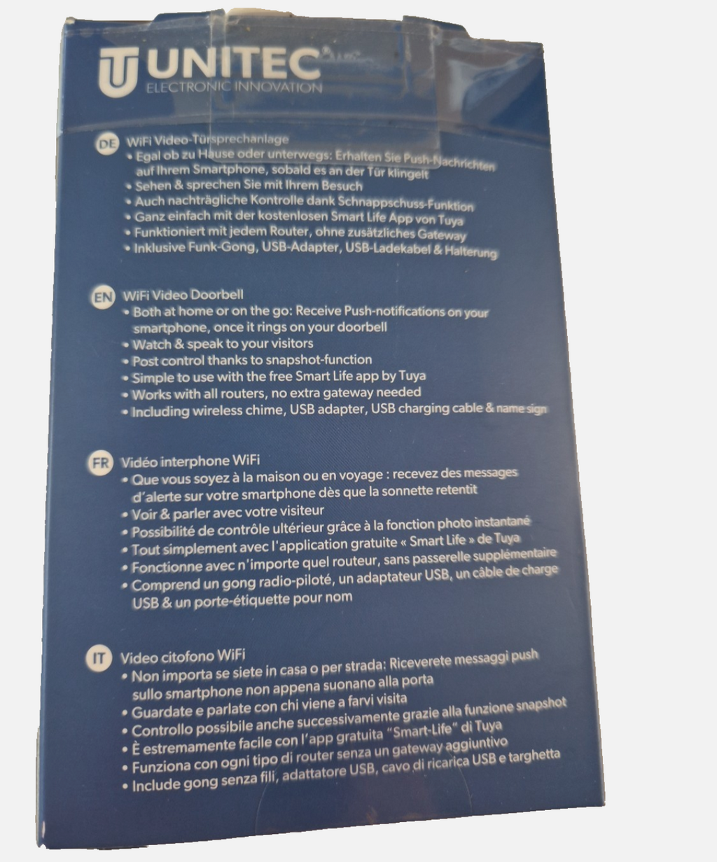 UNITEC WiFi Türkamera mit Funkgong & Smartphone App (Tuya Smart Life)