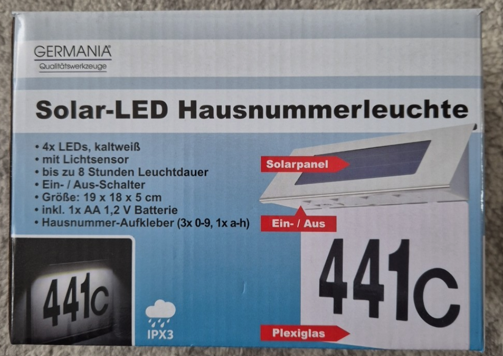 Hausnummerleuchte Solar LED Germania