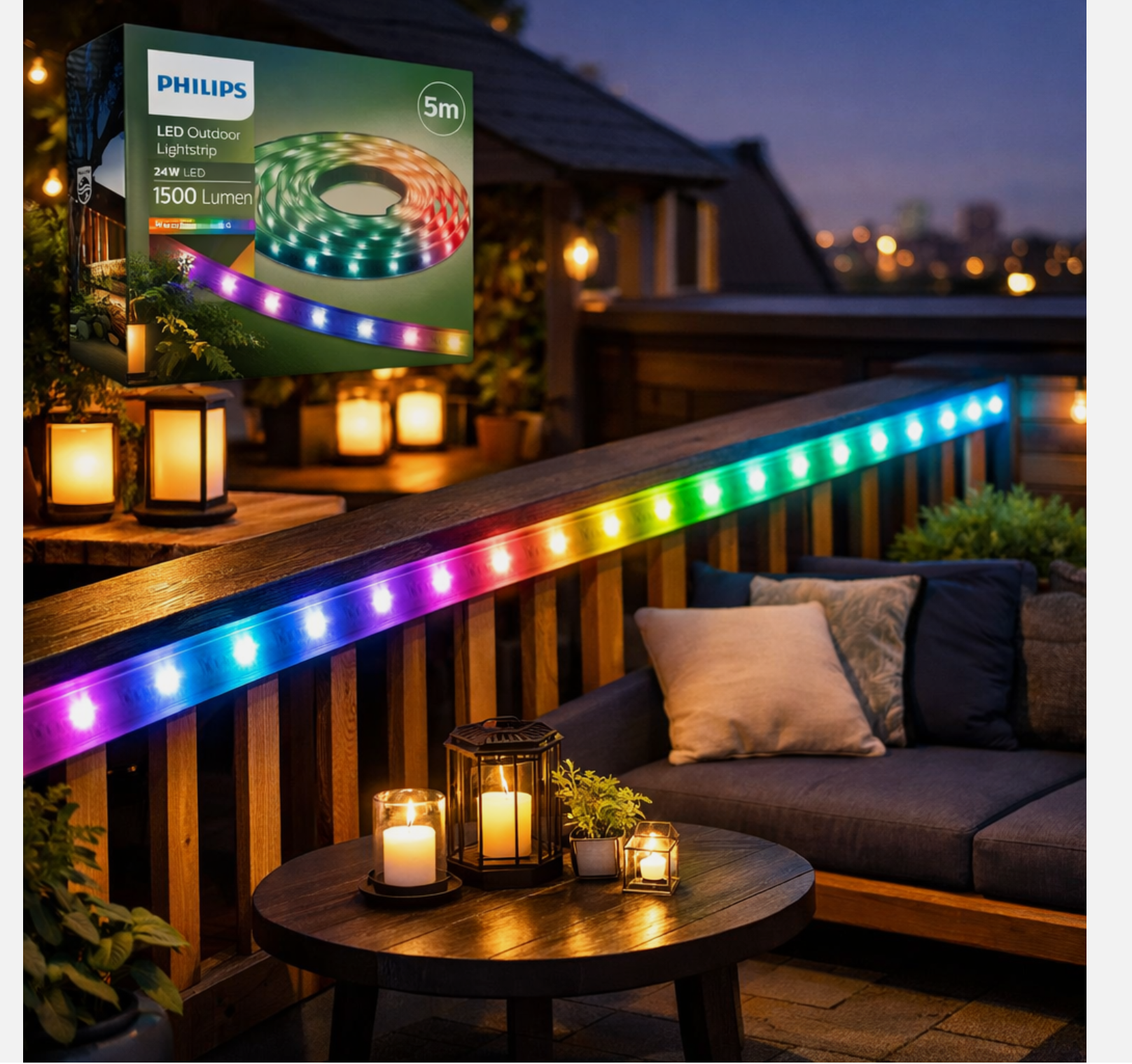 Philips LED Streifen 5m RGBIC+ Außen IP44 Wetterfest 1500lm