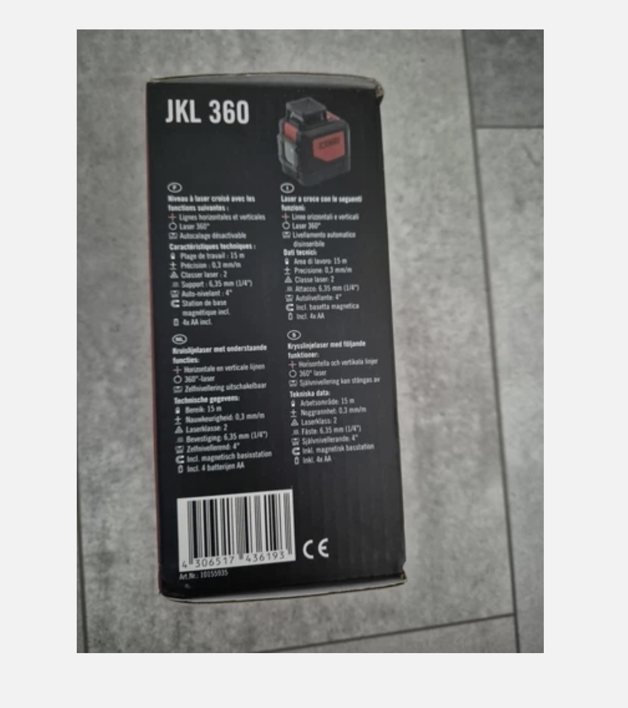 JC Schwarz 360°-Kreuzlinienlaser 15 m ohne Stativ inkl. Zubehör