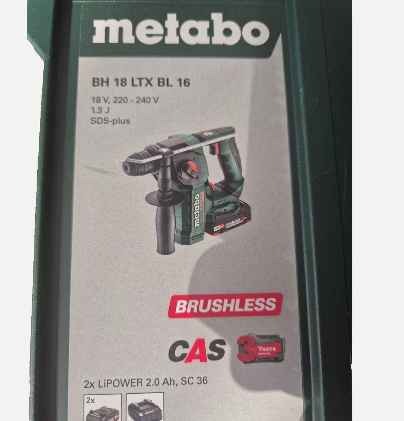 Metabo BH 18 LTX BL16 SDS-Plus Akku-Bohrhammer mit 2 Akkus & Ladegerät