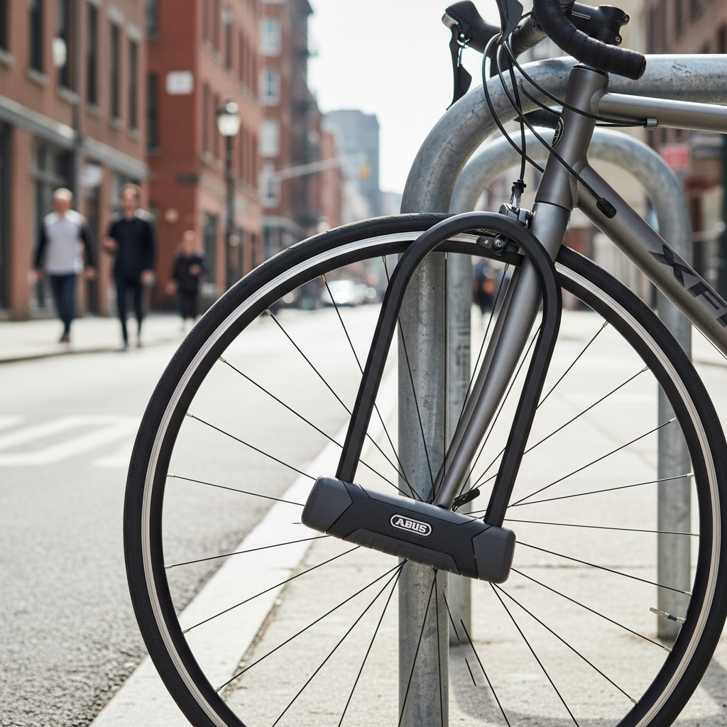 ABUS Granit X-Plus 540 Fahrradschloss an einem Fahrrad in der Stadt