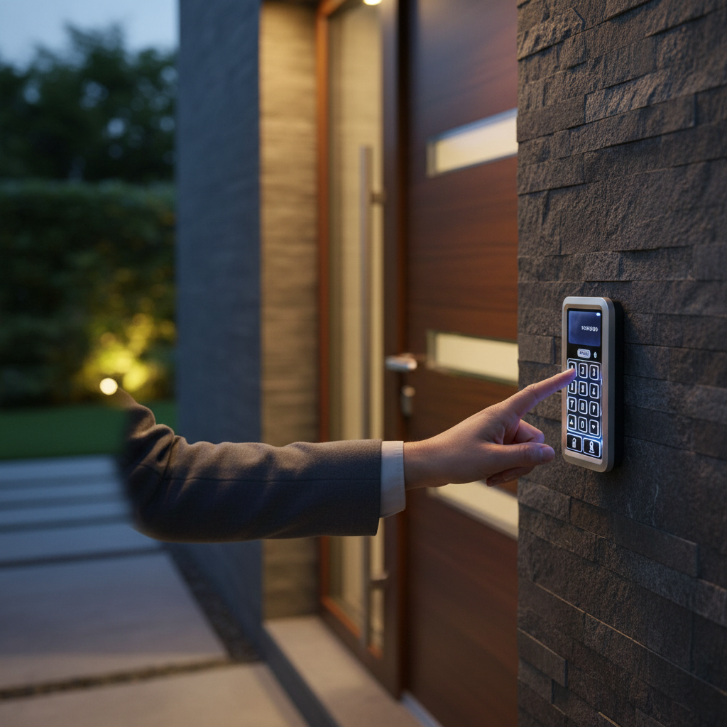 ABUS CFT3100s Codeschloss-Tastatur neben Haustür beim PIN-Eingeben