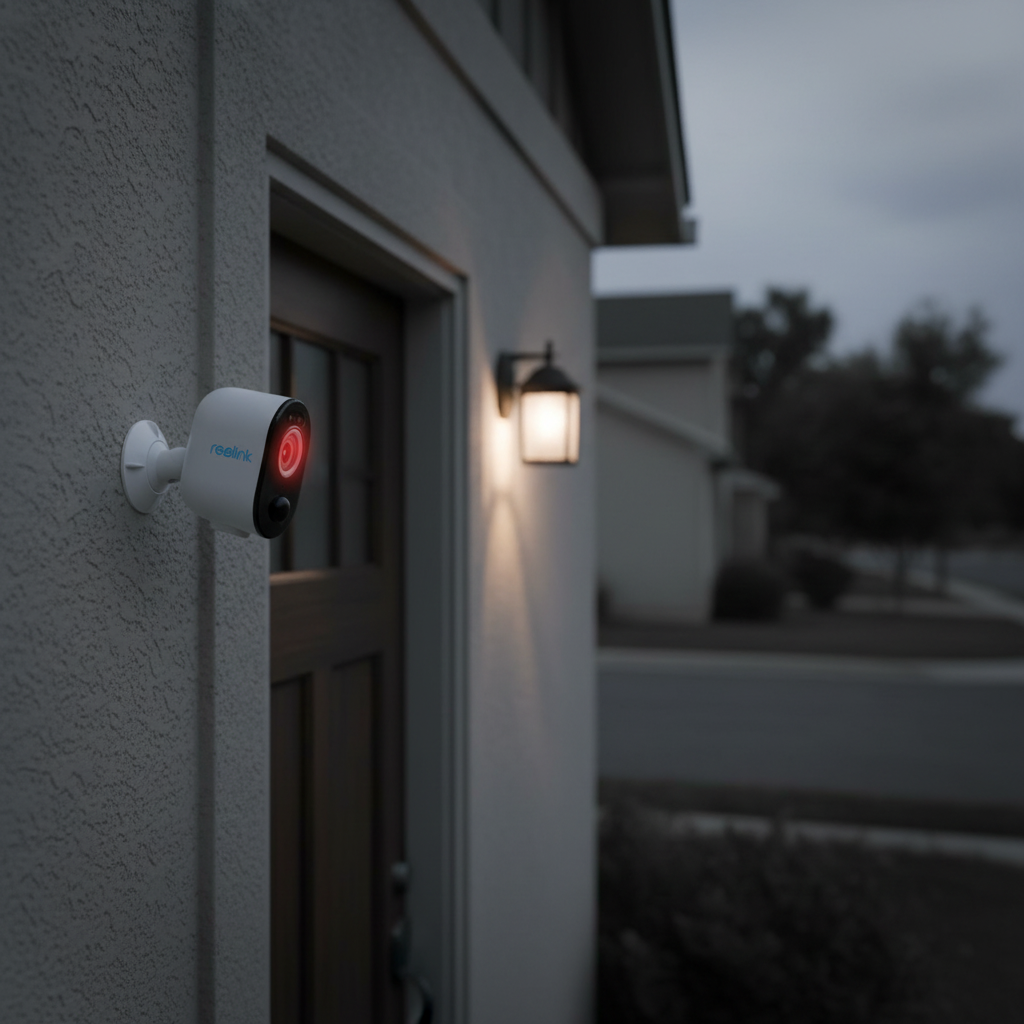 Reolink Argus 3 Pro Kamera an Hauswand über Eingangstür montiert