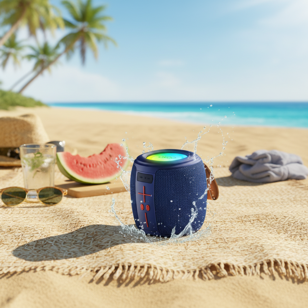 OKOP KP-539 Bluetooth Lautsprecher mit RGB am Strand
