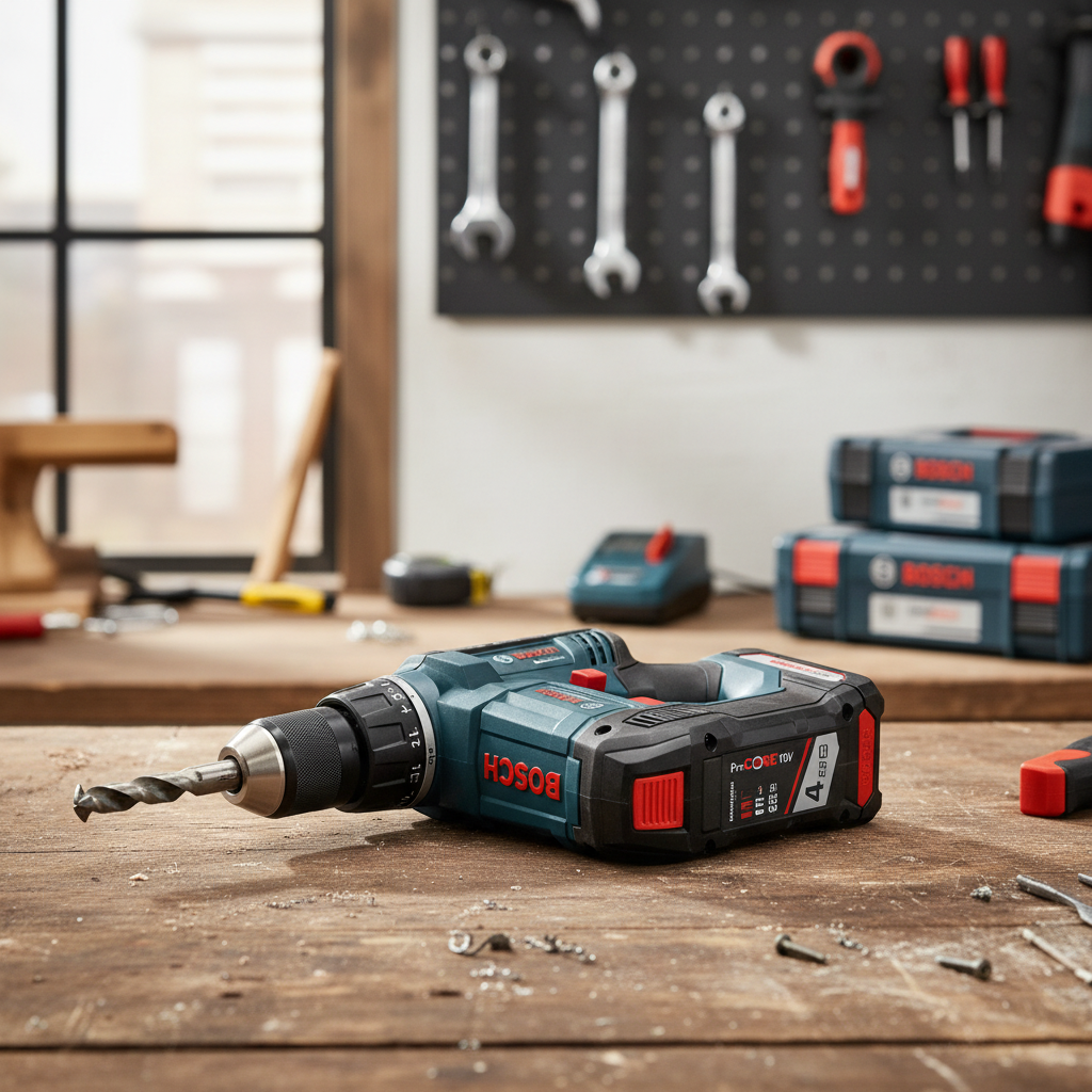 Bosch ProCore 18V Akku in Bohrmaschine auf Werkbank